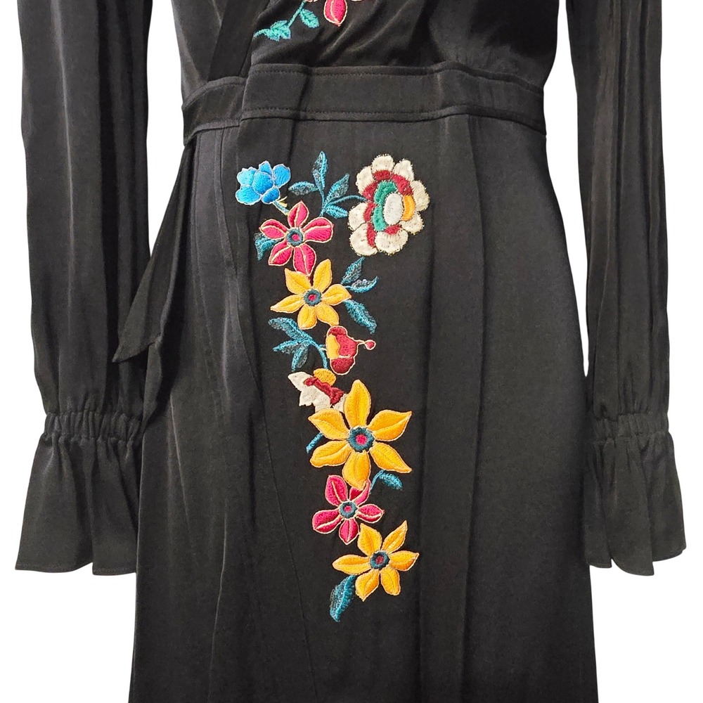 NWT Etro Milano Black Floral Embroidered Wrap Dress Made in Italy Size 44/ US 8 - Picture 5 of 12